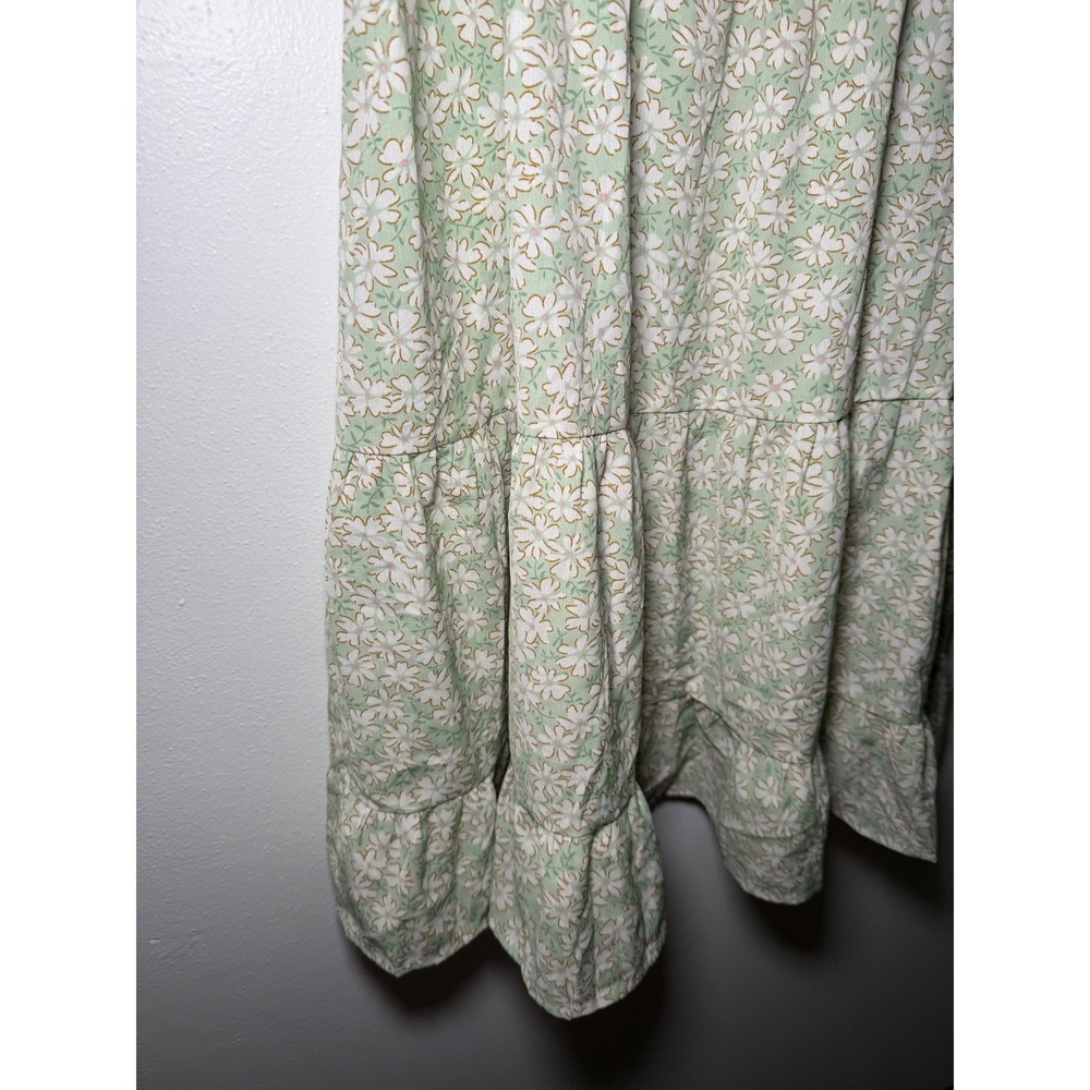 Womens Green Floral Smocked Milkmaid Tiered Mini Dress Medium Coquette Ethereal - Picture 3 of 12